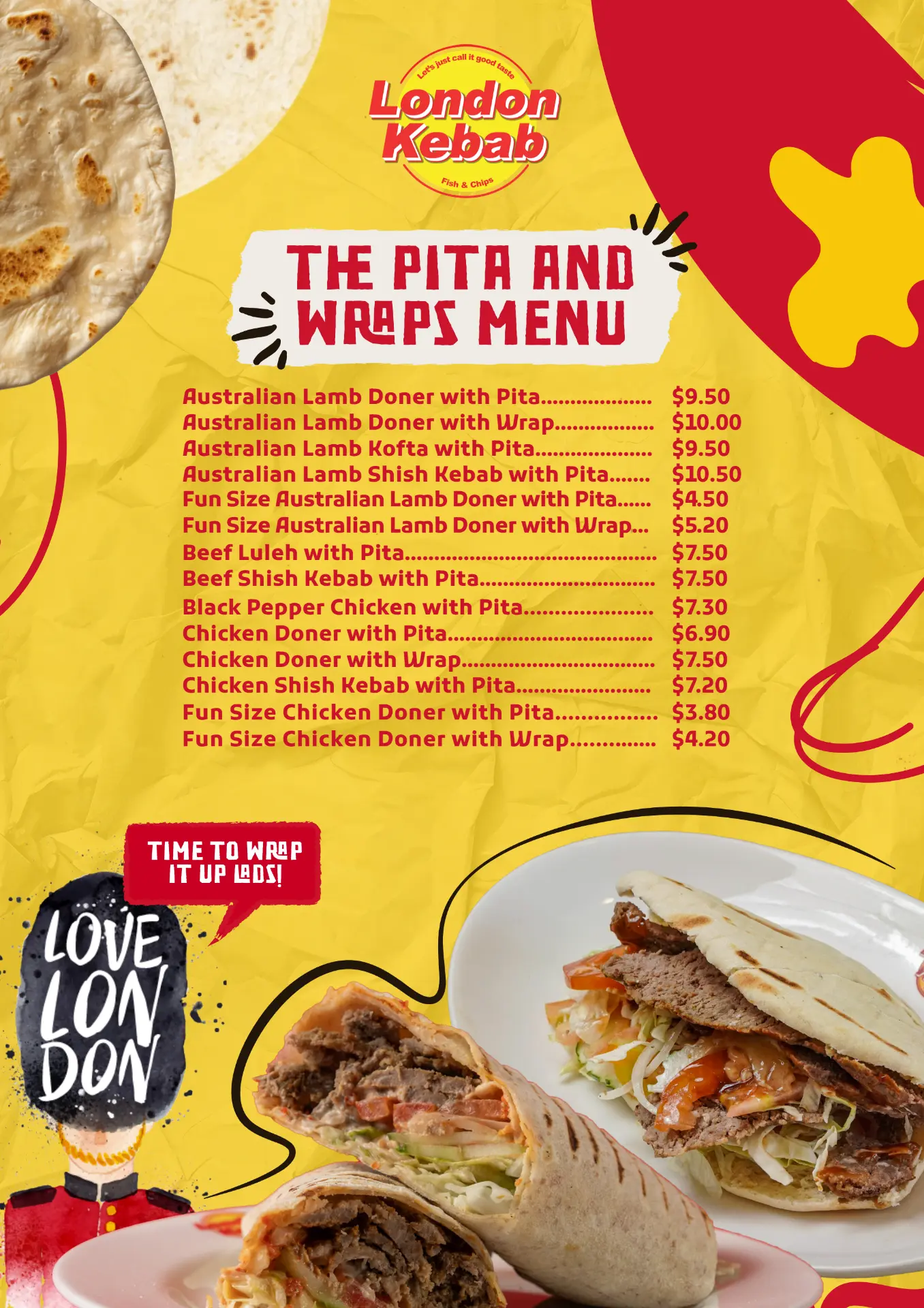 CASBAH London Kebab 2026 menu, page 2: Pita & Wraps