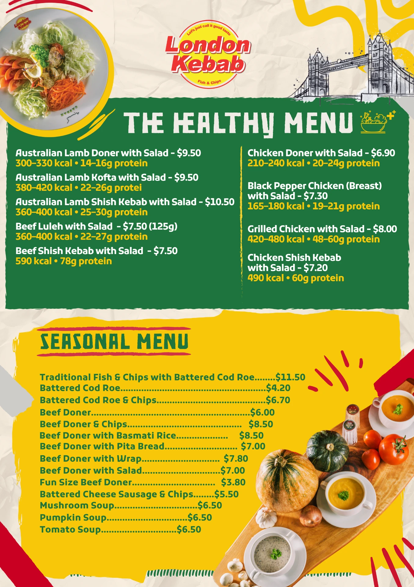 CASBAH London Kebab 2026 menu, page 3: Healthy & Seasonal